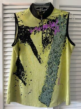 Jamie Sadock Yellow Artistic Sleeveless Top Size Medium Golf Tennis Pickleball